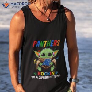 baby yoda hug carolina panthers autism rockin to a different tune shirt tank top