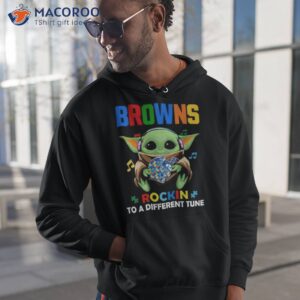 Baby Yoda Hug Cleveland Browns Autism Rockin To A Different Tune Shirt