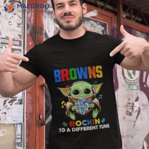 Baby Yoda Hug Cleveland Browns Autism Rockin To A Different Tune Shirt