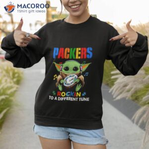 baby yoda hug green bay packers autism rockin to a different tune shirt sweatshirt