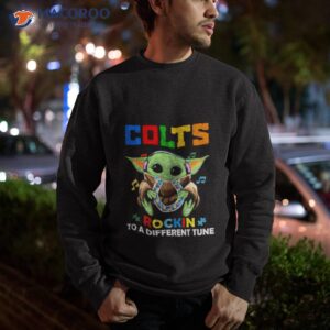 baby yoda hug indianapolis colts autism rockin to a different tune shirt sweatshirt