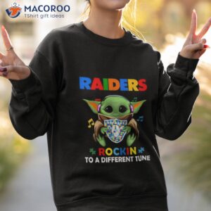 baby yoda hug las vegas raiders autism rockin to a different tune shirt sweatshirt 2