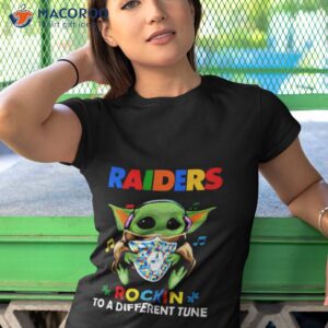 baby yoda hug las vegas raiders autism rockin to a different tune shirt tshirt 1