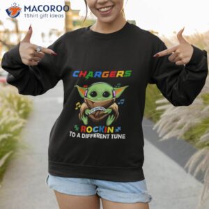 baby yoda hug los angeles chargers autism rockin to a different tune shirt sweatshirt 1
