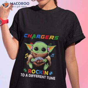 baby yoda hug los angeles chargers autism rockin to a different tune shirt tshirt 1