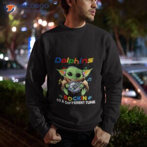 baby yoda hug miami dolphins autism rockin to a different tune shirt sweatshirt