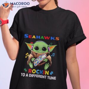 baby yoda hug seattle seahawks autism rockin to a different tune shirt tshirt 1