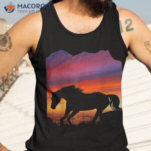 beautiful arabian horse sunset silhouette orange purple blue shirt tank top 3