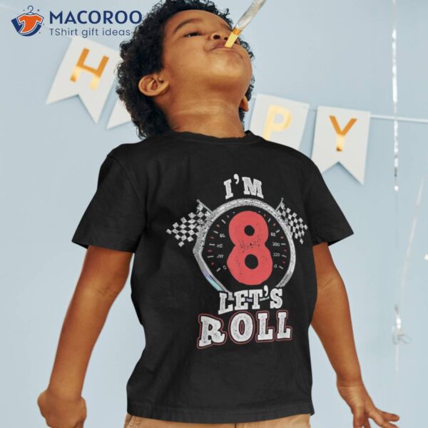 Birthday Boy 8 Eight Race Car 8th Racing Flag Shirt