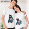 Black Cat In Prink Roses T-Shirt