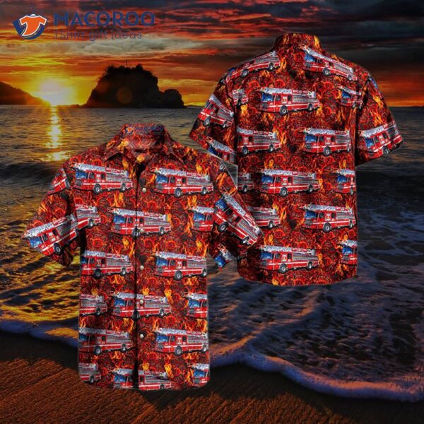 Boston Fire Department Ladder Truck Pattern Hawaiian Shirt