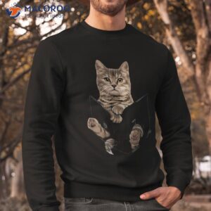 brown cat sits in pocket shirt cats tee gifts sweatshirt