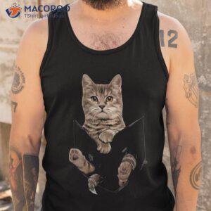 brown cat sits in pocket shirt cats tee gifts tank top