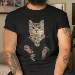 brown cat sits in pocket shirt cats tee gifts tshirt