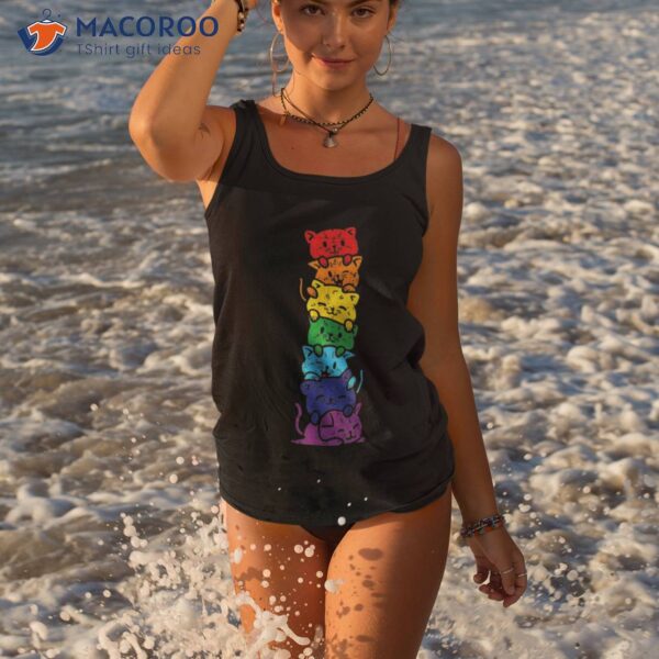Cat Stack Rainbow Gay Pride Cute Lgbt Animal Pet Lover Gift Shirt
