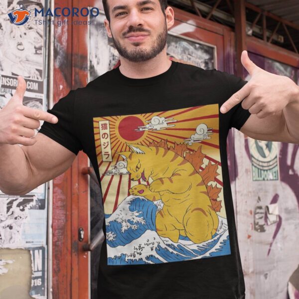 Catzilla Vintage Funny Cute Cat Art Japanese Sunset Shirt