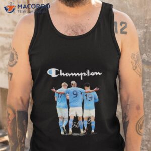 champion kevin bruyne erling haaland and julian alvarez manchester city fc 2023 signatures shirt tank top