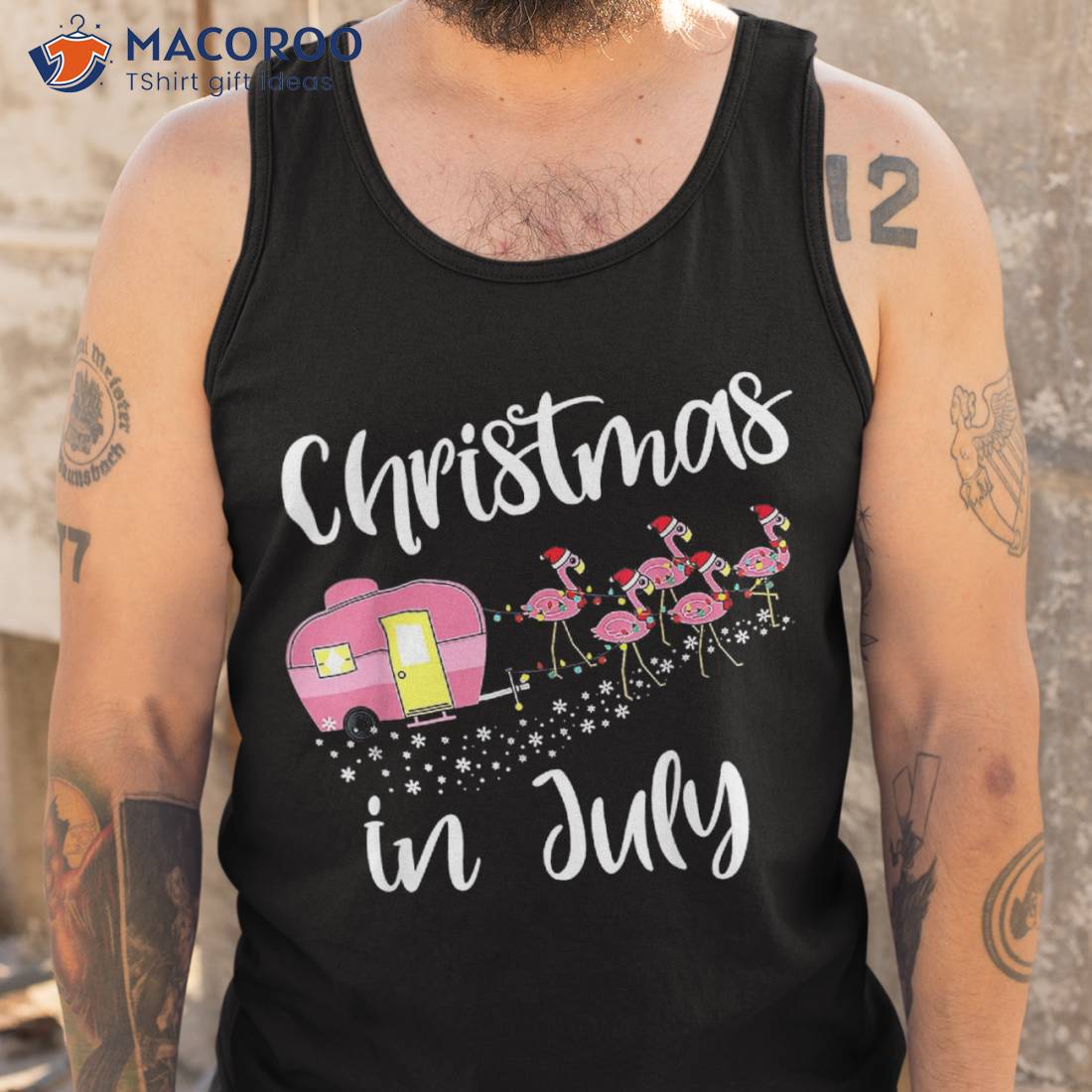 Christmas In July Flamingo Pink Funny Camping Camper Trailer Shirt Christmas In July Flamingo Pink Funny Camping Camper Trailer Shirt