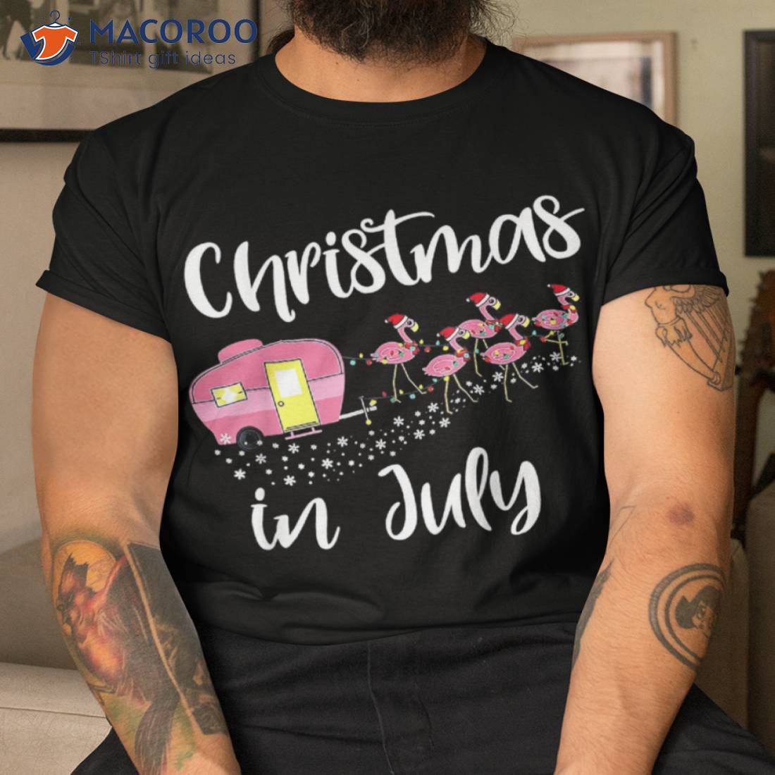 Christmas In July Flamingo Pink Funny Camping Camper Trailer Shirt Christmas In July Flamingo Pink Funny Camping Camper Trailer Shirt