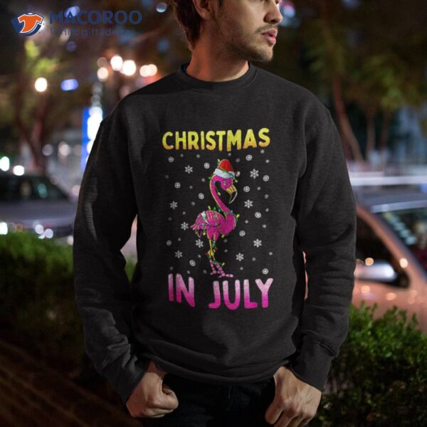 Christmas In July Pink Flamingo Funny Xmas Kids Shirt