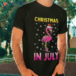 christmas in july pink flamingo funny xmas kids shirt tshirt