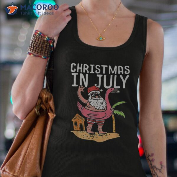 Christmas In July Santa Hawaii Flamingo Summer Beach Kids Shirt