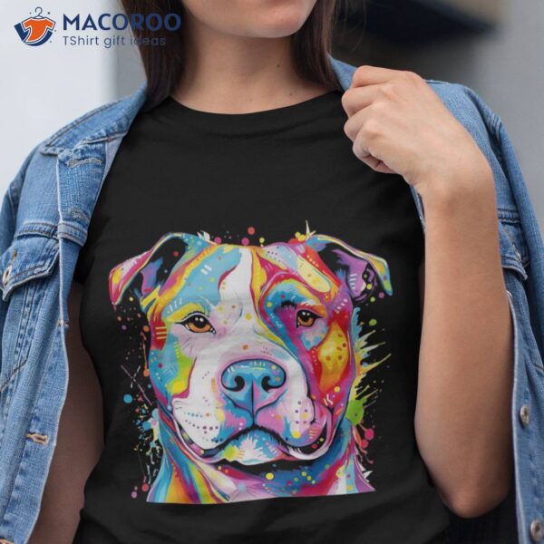 Colorful Pit-bull Terrier Dog Love-r Dad Mom, Boy Girl Funny Shirt