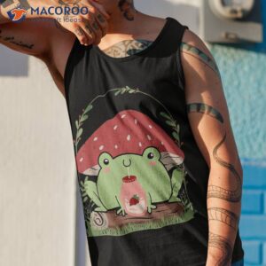 cottagecore frog strawberry milk on log cute mushroom hat shirt tank top 1