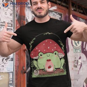 cottagecore frog strawberry milk on log cute mushroom hat shirt tshirt 1