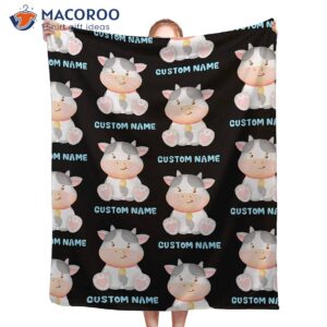 Cow Custom Name Blanket For Teens Lightweight Plush Cozy Fuzzy Super Soft Warm