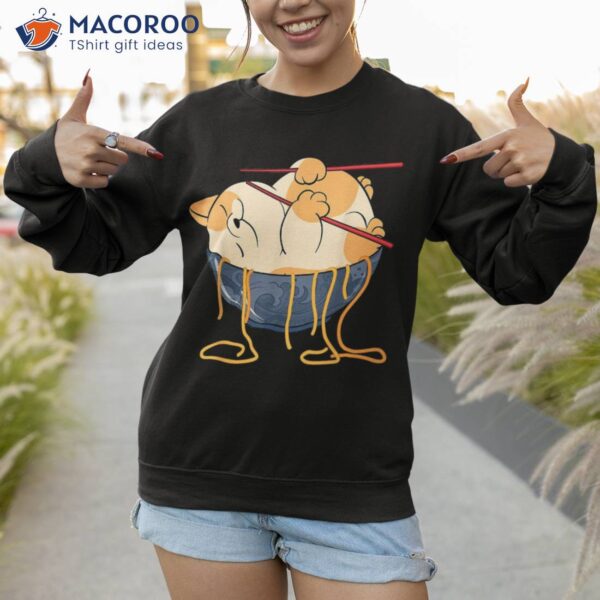 Cute Anime Merch Cat Design Japanese Ra Noodle Clothes- Shirt