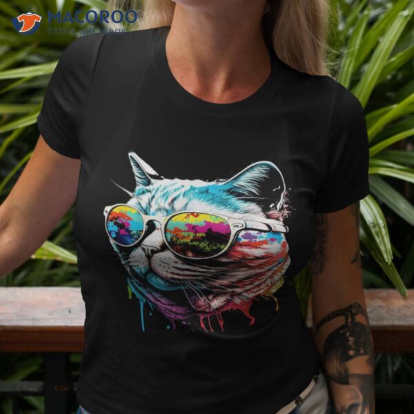 Cute Cat Motif Pop Art Shirt