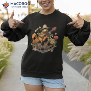 cute cottagecore aesthetic frog playing guitar floral shirt sweatshirt