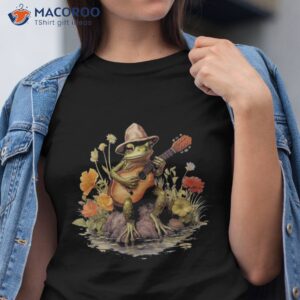 cute cottagecore aesthetic frog playing guitar floral shirt tshirt