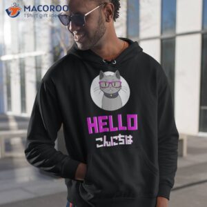 cute grey cat with nerdy pink glasses anime shirt hoodie 1