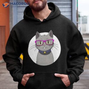 cute grey cat with nerdy pink glasses anime shirt hoodie 2