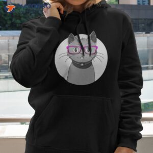 cute grey cat with nerdy pink glasses anime shirt hoodie