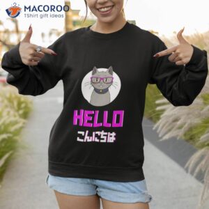 cute grey cat with nerdy pink glasses anime shirt sweatshirt 1 2