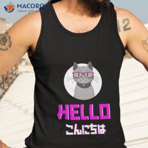 cute grey cat with nerdy pink glasses anime shirt tank top 3