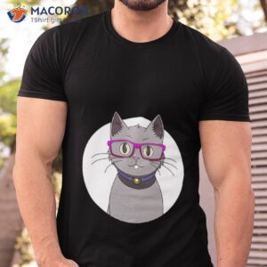 cute grey cat with nerdy pink glasses anime shirt tshirt 2