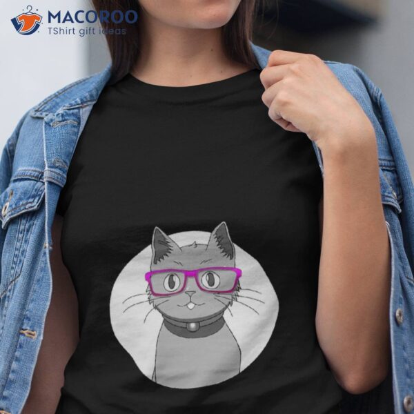 Cute Grey Cat With Nerdy Pink Glasses – Anime Shirt