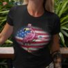 Cute Pink Flamingo & American Flag Indepedence Day July 4th Shirt