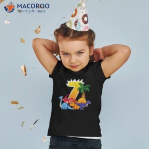 Dinosaur Dino Love 7-year Old Birthday Natal Day Shirt