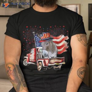 donkey on pickup truck with american flag 4th of july farmer shirt tshirt