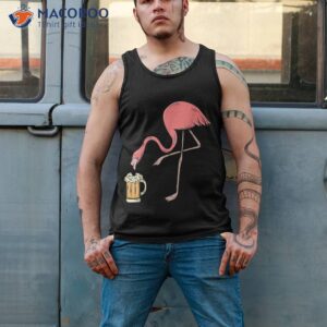 flamingo drinking beer funny pink shirt tank top 2