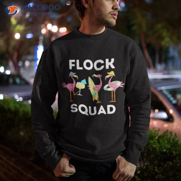 Flock Squad 3 Funny Flamingos On The Beach Girls Shirt