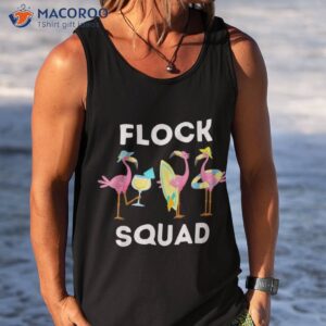 flock squad 3 funny flamingos on the beach girls shirt tank top