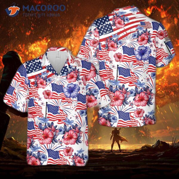 Flower American Flag Fourth Of July Hawaiian Shirt