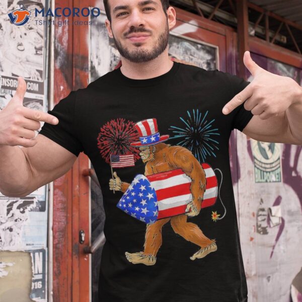 Funny 4th Of July Bigfoot American Flag Fireworks Patriotic Shirt