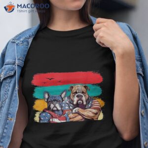 funny dogs french bulldog holding an american flag mom dad shirt tshirt